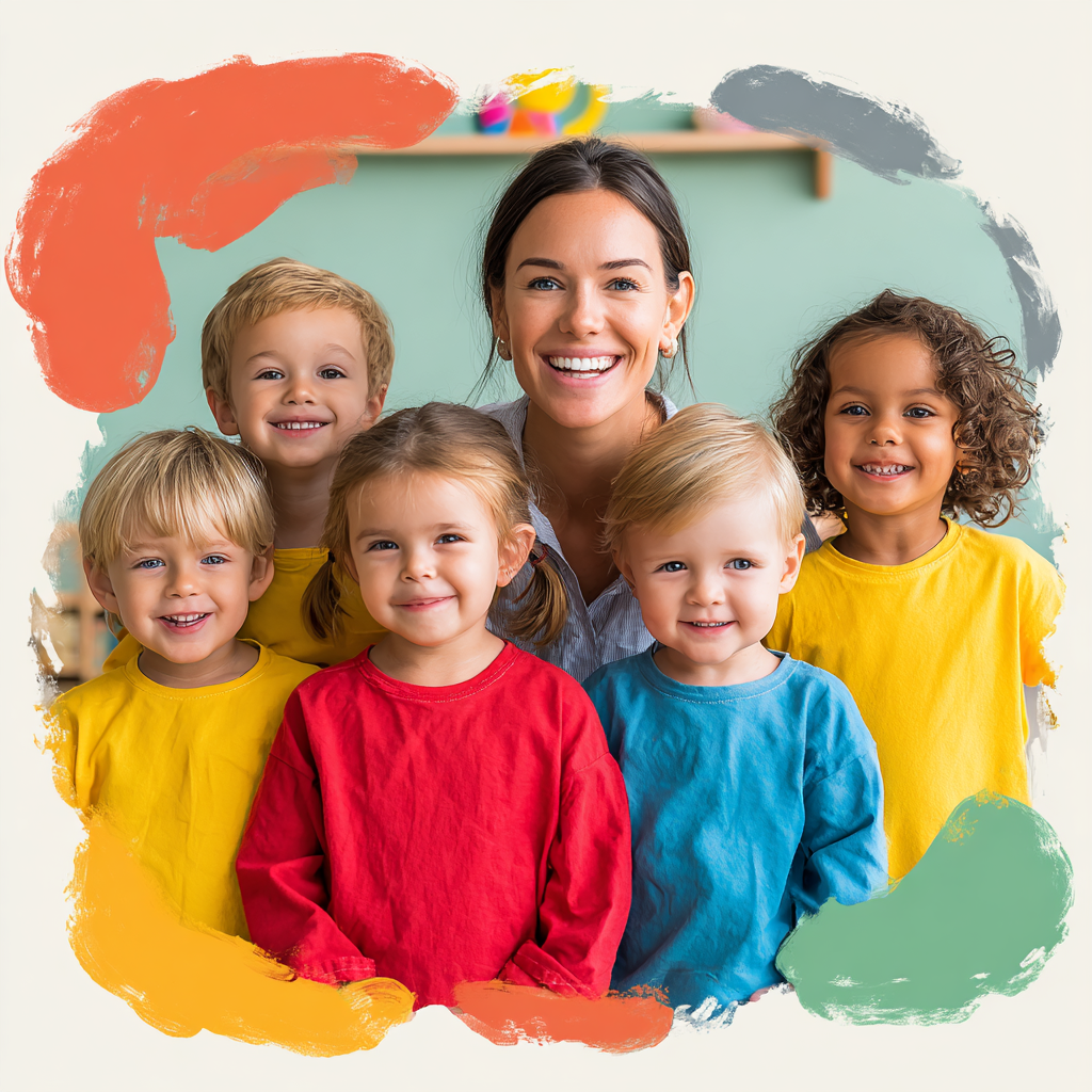teacher with students smiling