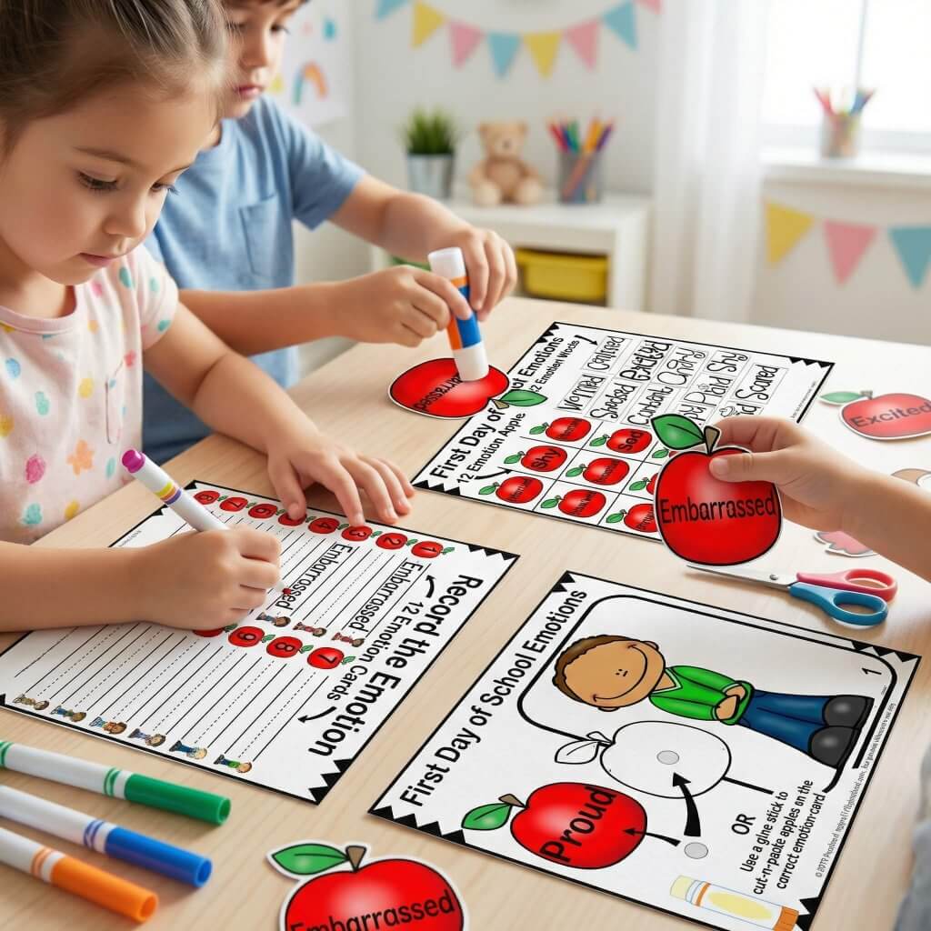 Kids working on emotions as they use this apple emotion set